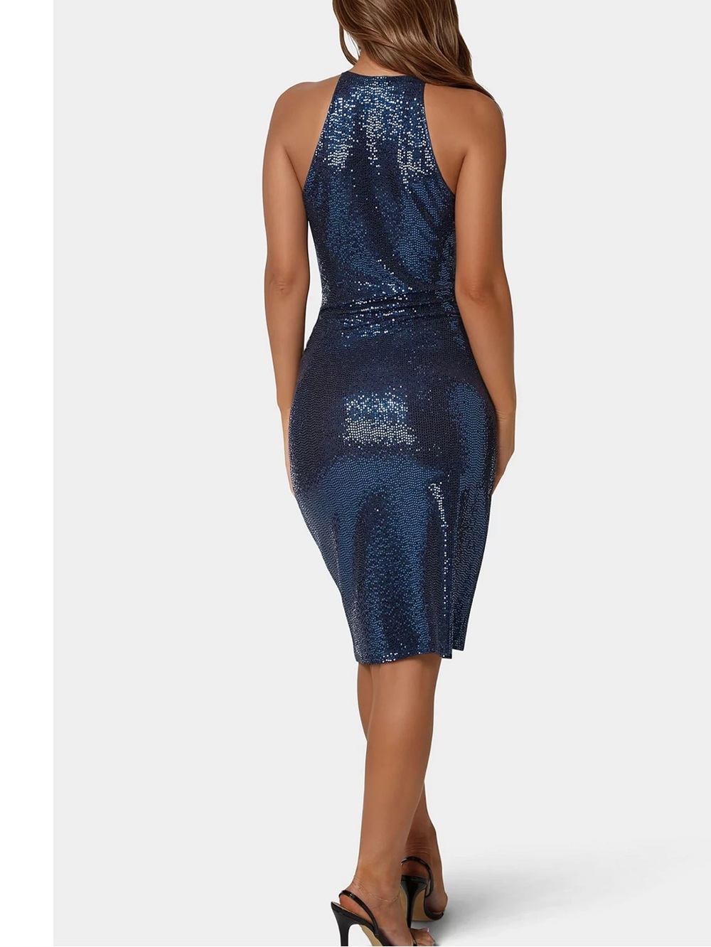 bebe Navy Sequin Halter Midi  Dress Size M - Picture 3 of 13